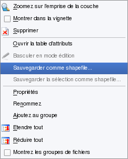 Menu contextuel des couches vectorielles
