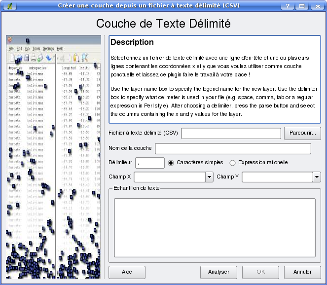 La fenêtre du plugin Texte Delimiter